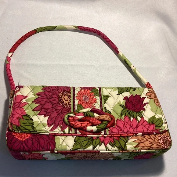 Vera Bradley clutch short handle bag purse floral green knot checkered pink - Picture 1 of 7